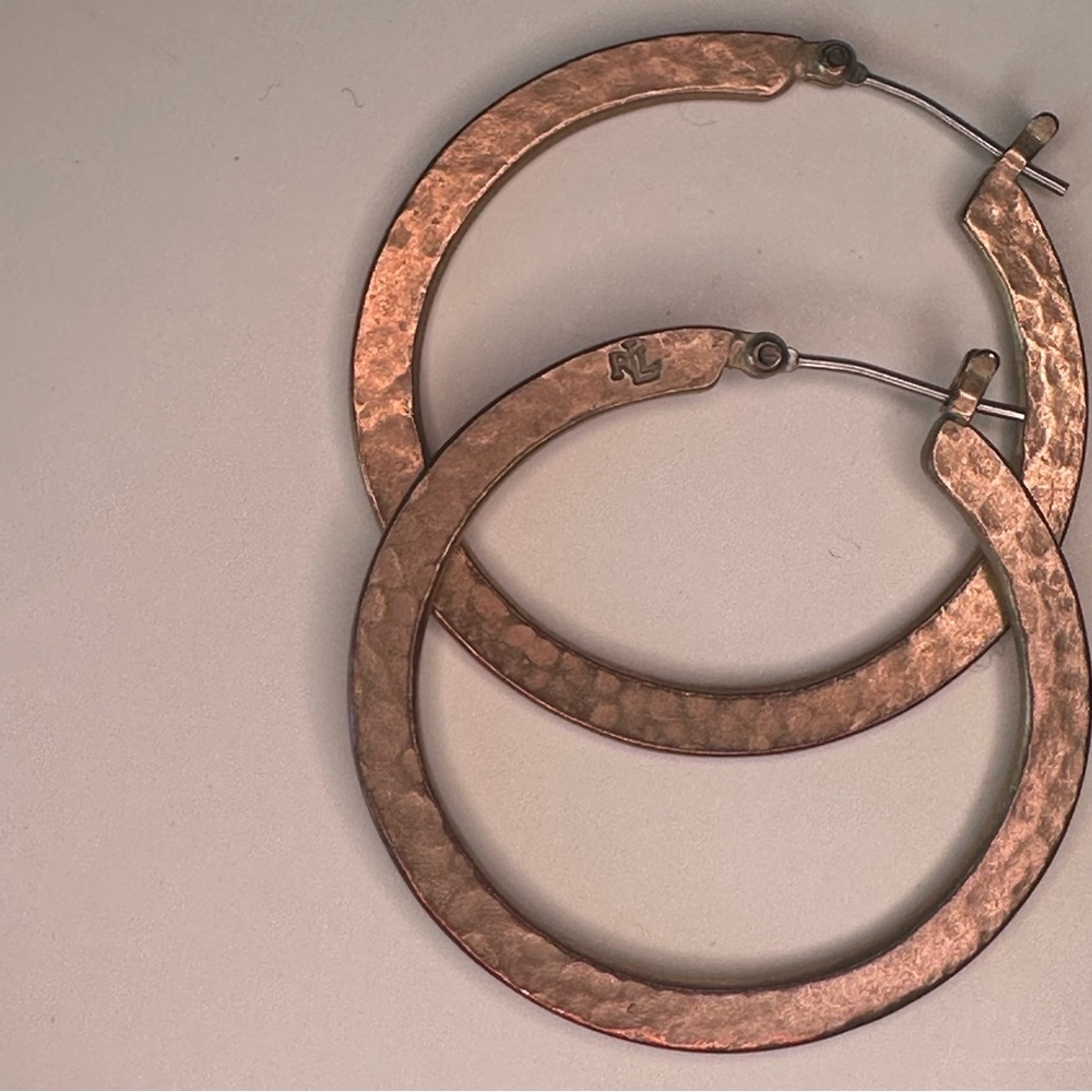 Vintage Ralph Lauren Brass Hammered Hoop Earrings